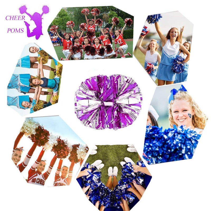 CREATIEE-PRO 4Pcs Metallic Cheerleading Pom Poms, 2 Pair Cheerleader Cheering Squad Pompoms for School Sports Dance Games Team Spirit Cheer - Image 5